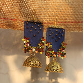 FF-BLUE 3D FLORAL JHUMKA handmade earrings